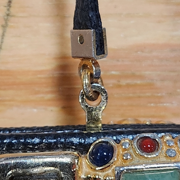 Vintage Judith Lieber Gem Stone Embellished Snakeskin Crossbody Clutch - Picture 9 of 16